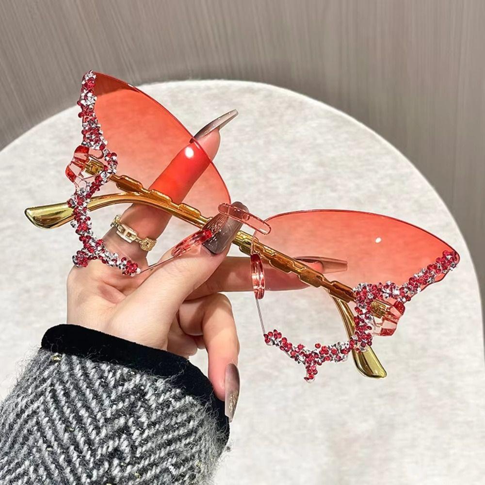 Luxury Design Rimless Sun Glasses Vintage Style Cat Eye Eyewear Butterfly Sunglasses Travel Use