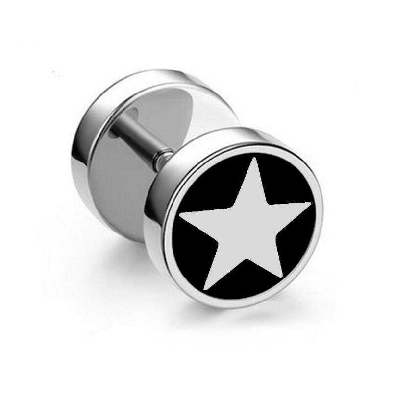 1Pc Punk Black Stainless Steel Round Stud Earrings Women Men Gothic Tunnel Barbell Dumbbell Earings Ear Piercing Zircon Gifts