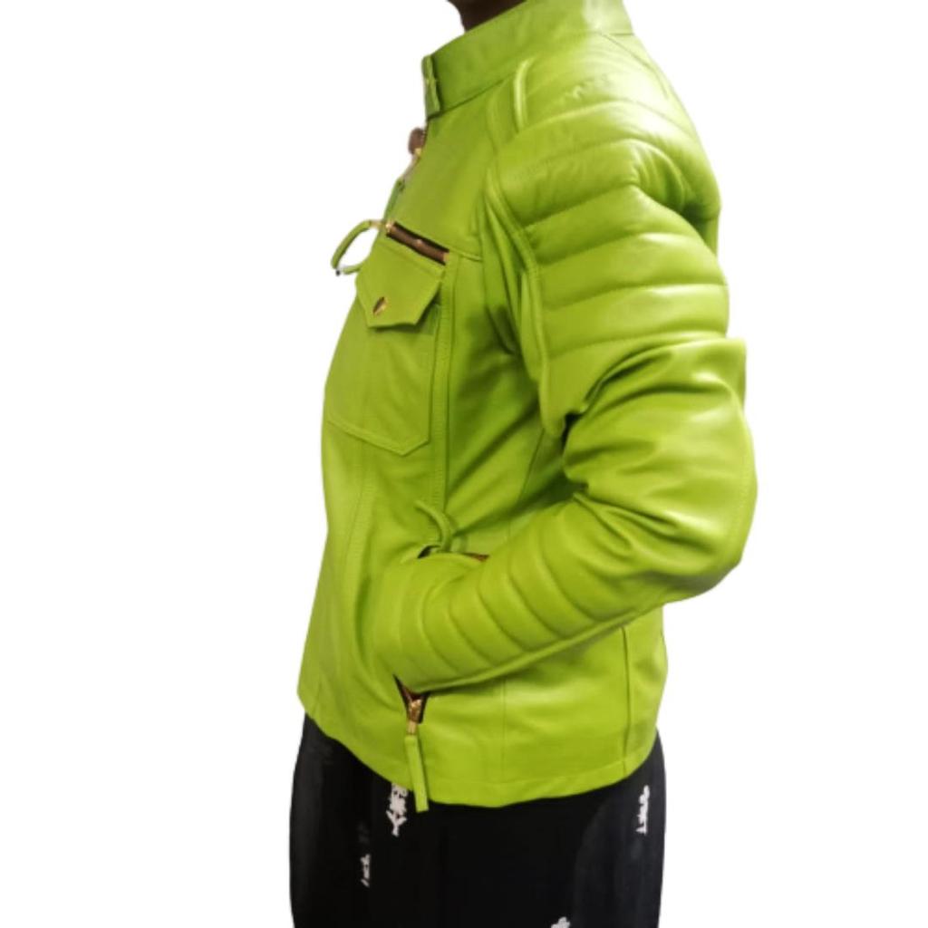 NOORA Damen Lammfell Hellgrüne Lederjacke, stylische Motorradjacke, Geschenk für Sie.