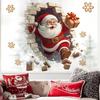 Santa  Breaking Through The Wall 3D Effect Wall Sticker, Christmas Sticker With Cartoon Design, New Creative Christmas Wall Sticker.
