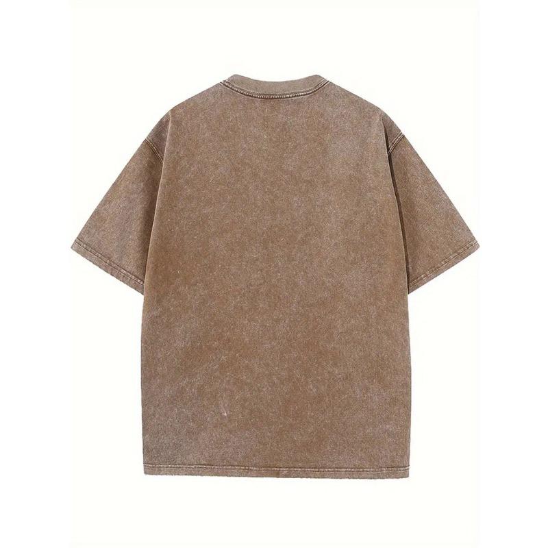 European Size Street Retro Style Creative Pattern Printed Men'S Fashion T-Shirt, High-Quality Heavy-Weight Washed Men'S Vintage Distressed Men'S Top