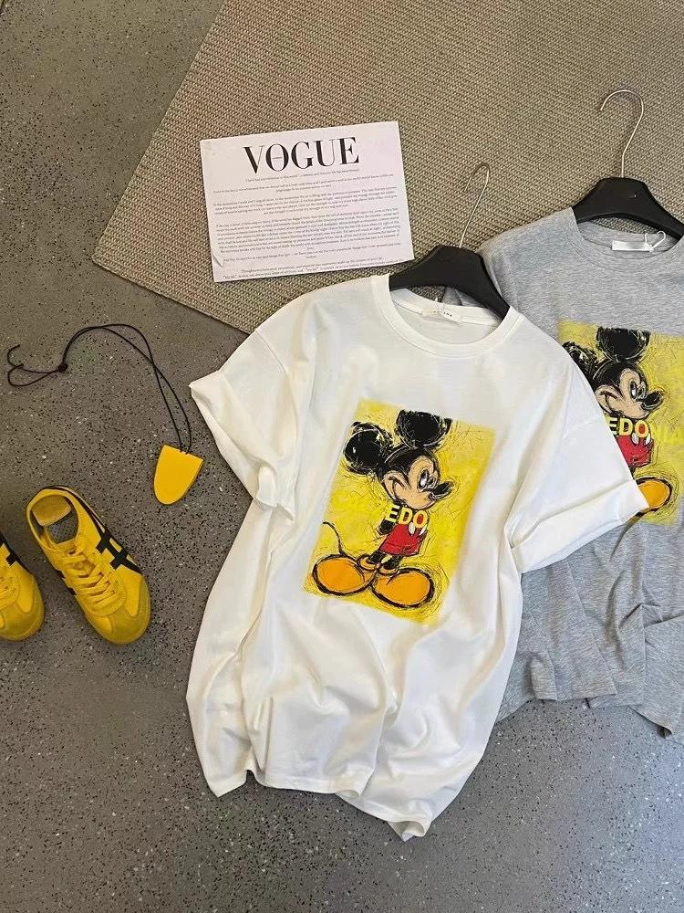 Korean Dongdaemun Pure Cotton Cartoon Mickey Print Women's Casual Summer T-shirt