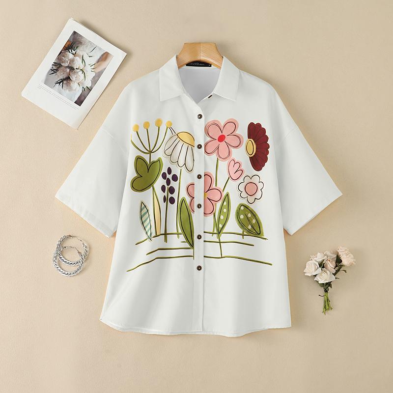 ZANZEA Women Casual Turn Down Collar Floral Print Loose 3/4 Sleeve Blouse