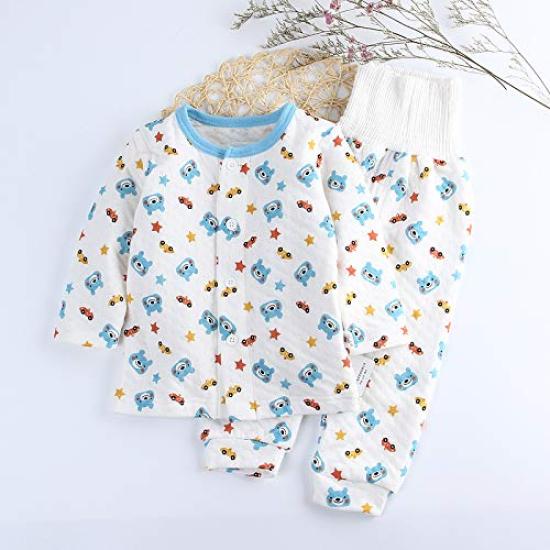 Baby Thick Belly Warmer Top and Bottoms Front Long Bear 90cm Pajamas, Set, Opening, Spring/Autumn/Winter, Sleeves, Boys' All-Over Print, Gift, Print,