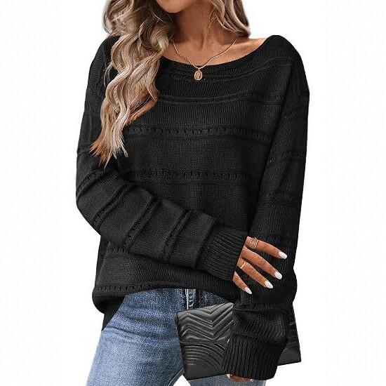 2026 Autumn/Winter European & American Loose Round Neck Knit Sweater, Women's Long Sleeve Solid Color Versatile Pullover