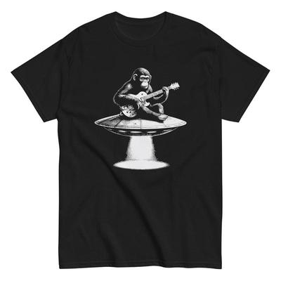 Monkey Ufo Guitar Space Men'S Cotton T Shirt Cool Music Fan Adult Humor