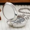Cool Industrial Style Silver Mechanical Hand Wind Pocket Watch Roman Numeral Skeleton Vintage Pendant Clock Woman Man Watch