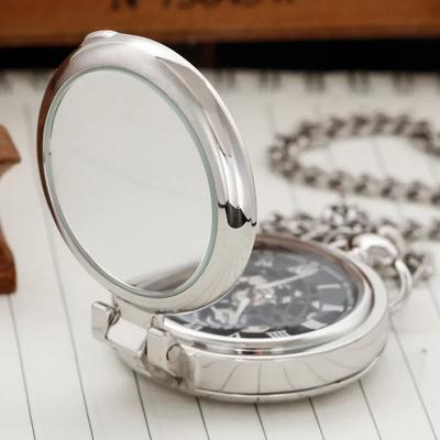 Coole Industrieller Stil Silber Mechanische Handaufzug Taschenuhr Römische Ziffern Skelett Vintage Anhänger Uhr Frau Mann Uhr
