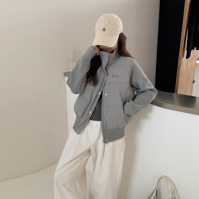 Winter new versatile age-reducing knitted splicing cotton-padded jacket design sense stand-up collar cold-proof and warm cotton-padded jacket women