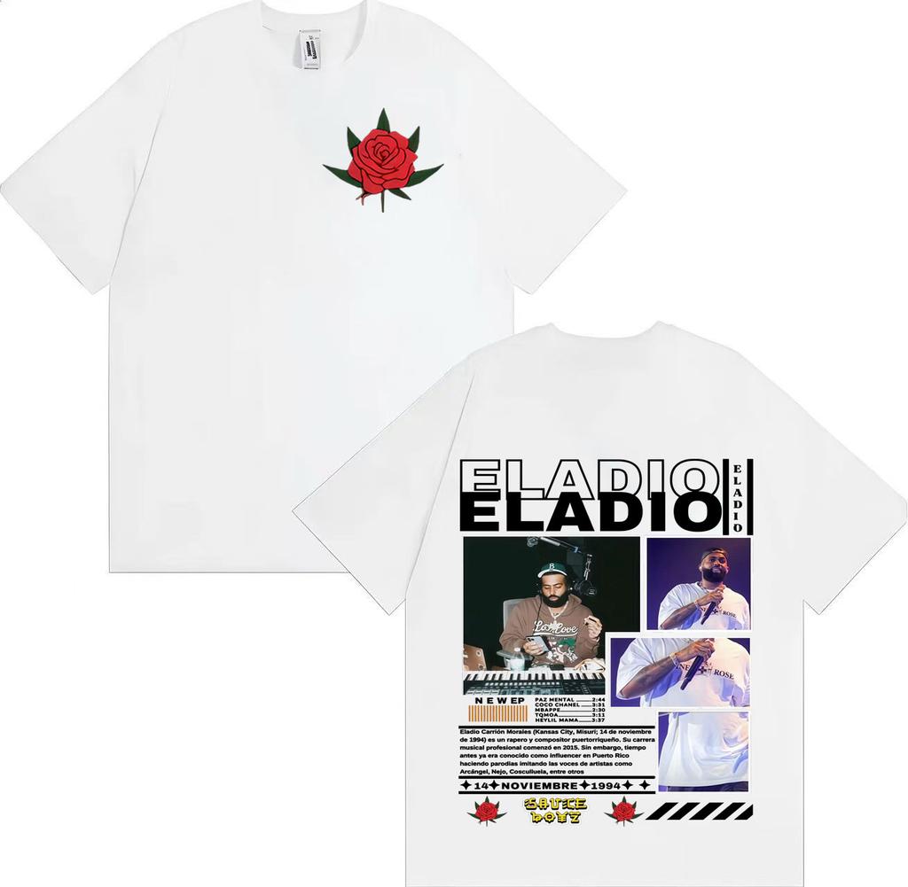 Rapper Eladio Carrion New Album 2025 Fashion Oversized Tshrit Men Pop Crewneck Double Sided Print Short Sleeve Tshrits Teenagers