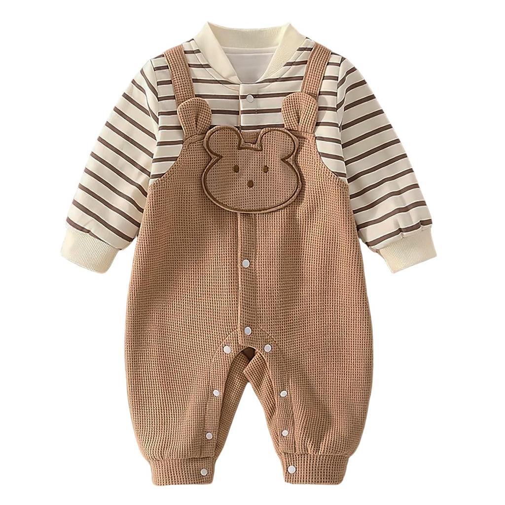 SLINX Long Sleeve Baby Boys and Girls Long Sleeve Newborn Infant Open Cute Bear PF3158 Size Clothes, Coverall, Romper, Cotton, Front, Design,