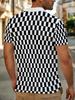 [Printed Design – Not Textured] Classic Black and White Checkerboard Geometric Print Men's Polo Shirt, Smooth Streetwear Vacation Daily Top