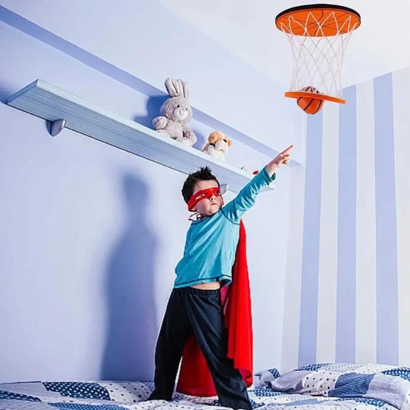 Hanging Indoor Basketball Hoop, Mini Ceiling-Mounted Basketball Goal with Net Ball, Portable Small Bifold Design for Bedroom, No Assembling