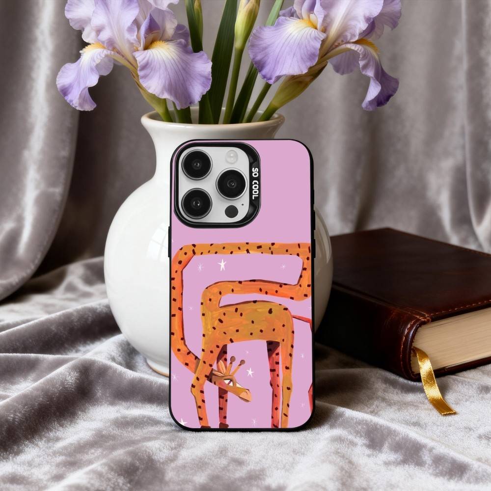 Towering Giraffe Art Phone Case For iPhone17,16,15,14,13,12,11 Plus,Pro Max Black Candy silver phone case