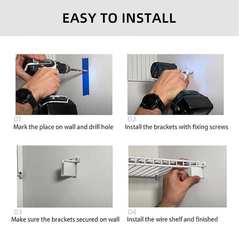 8/12Pcs Wardrobe Bracket Closet Rod End Supports Wire Shelf Corner Support Bracket Portable Wire Rack End Bracket