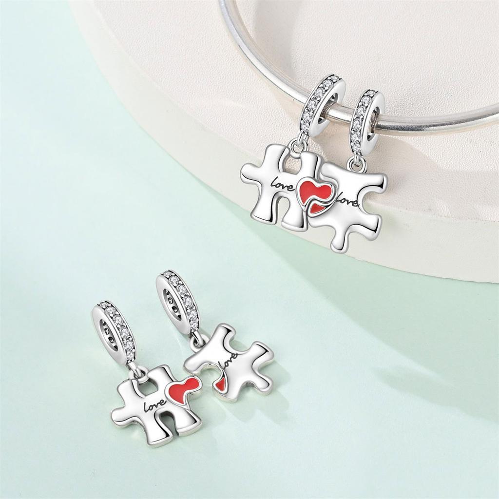 DIY Bracelet Charm Pendant Couple Wing Heart Puzzle Jewelry Making Craft Accessory