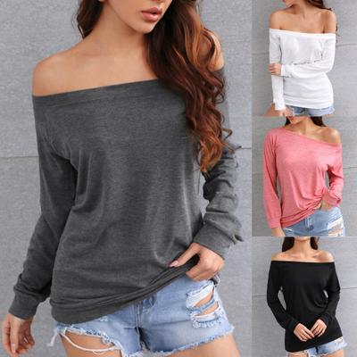 Γυναικείο μπλουζάκι μονόχρωμο Off Shoulder Φθινοπωρινό μακρυμάνικο λαιμόκοψη