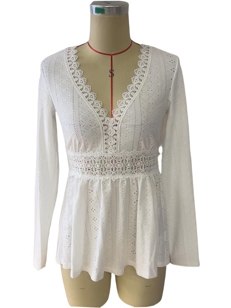 Spring Elegant Women Solid Color V-Neck Splicing Lace Long Sleeve T-Shirt Top Women Versatile Closet Essential Fashion Items Shirt
