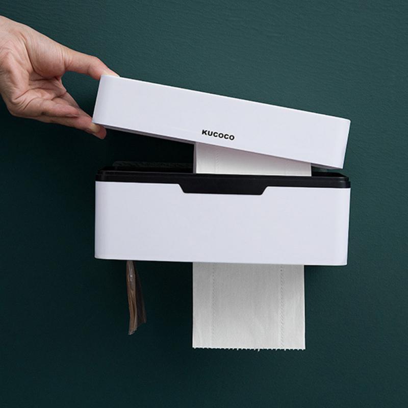 Bathroom Kitchen Tissue Box Toilet Paper Holder Creative Non-Punched Toilet Paper Holder Wall Mounted Paper Holder Self Adhesive
