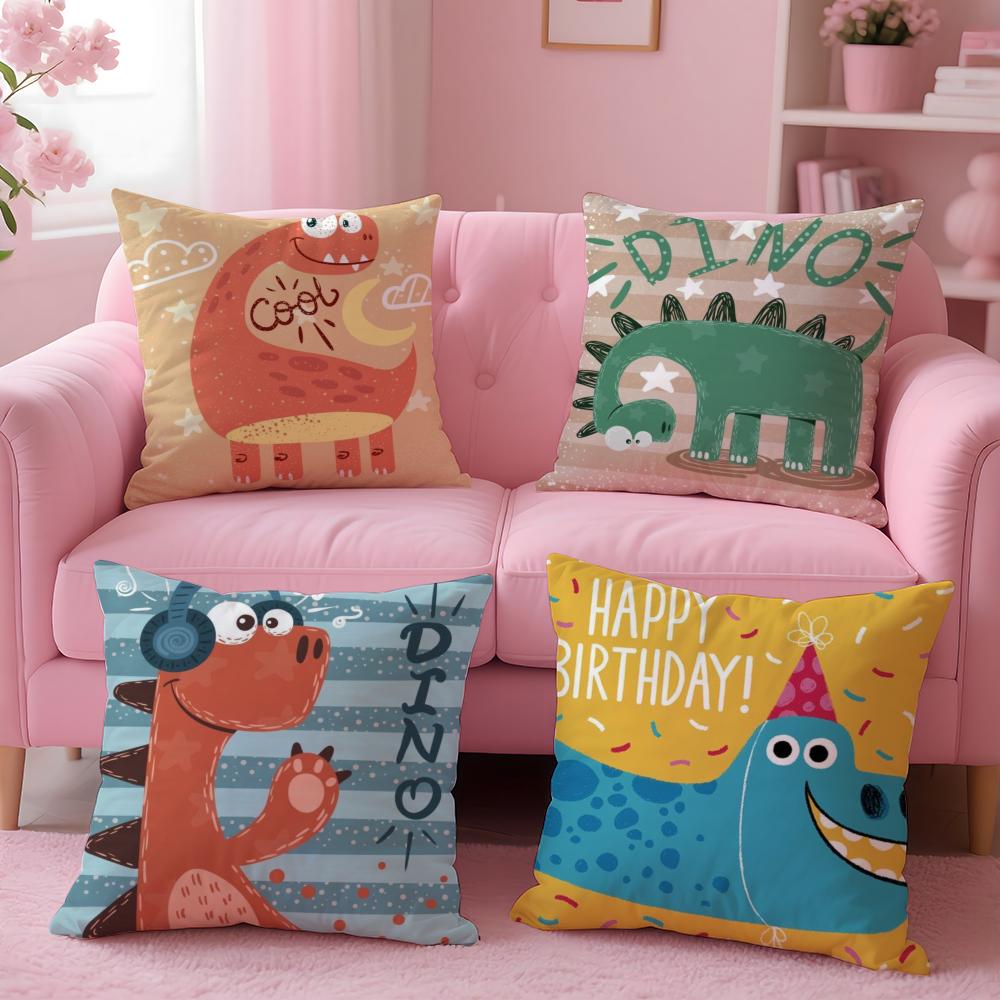 Cute Cartoon Dinosaur Cushion Cover Pillow Case Soft Friendly Fabric & Concealed Zipper