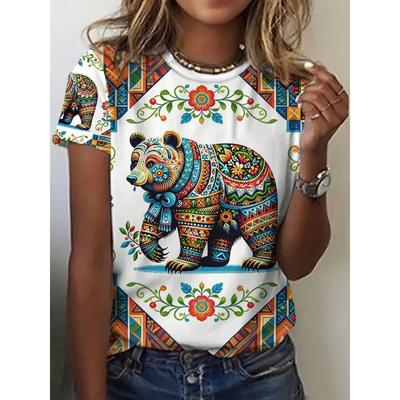 Animal Bear Creative 3D Printed Short Sleeved T-shirt Fashionable Comfortable Soft Breathable Large Loose Womens T-shirt