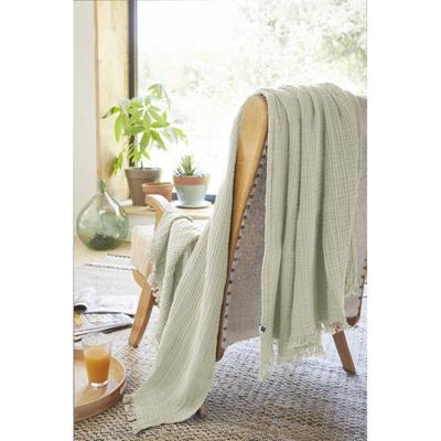 Fringed Blanket "Gaïa" All Sizes "Cotton Gauze" - Gaïa Water Green - 180 X 220 Cm