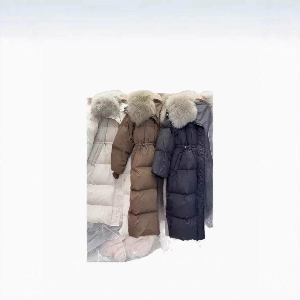 Fox hair down jacket women's medium and long winter new waist and thin knee thickened coat