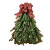 Plaid Mesh Wreath Red Bow Xmas Hanging Ornament Christmas Tree Shaped Wreath  Holiday Decoration