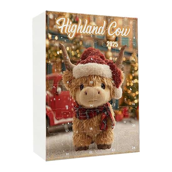 Highlandská kráva Adventní kalendář 2025 24 dní Odpočítávací kalendář do Vánoc s ozdobami Highlandské krávy na vánoční stromeček Domácí dekorace
