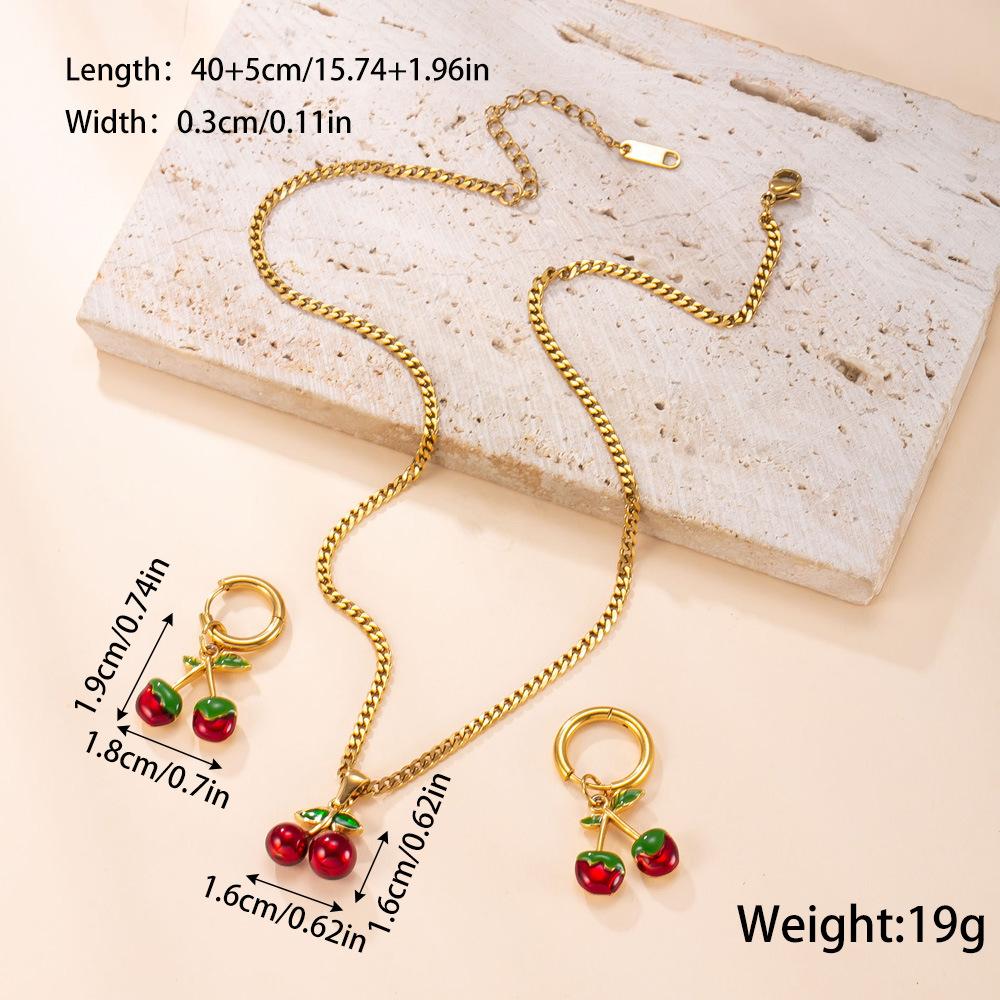 Нержавеющая Сталь Ожерелье Капа Красное Масло Вишня Серьги Милый Сладкий Покрытие 18 карат Золото Титановая Сталь Набор Украшений вино красного