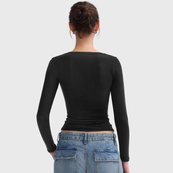 Γυναικεία Μπλούζες Βάσης Στρογγυλή Λαιμόκοψη Μακρυμάνικες Εφαρμοστή Γραμμή Πουλόβερ Μπλούζες Μονόχρωμες Υψηλής Ελαστικότητας Κανονική Εφαρμογή Ευέλικτη Μπλούζα