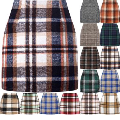 Plaid Skirt Women's A-line Solid Color High-waist Short Skirt Tight-fitting Skirt Single-breasted Wool Slim-fit Skirt