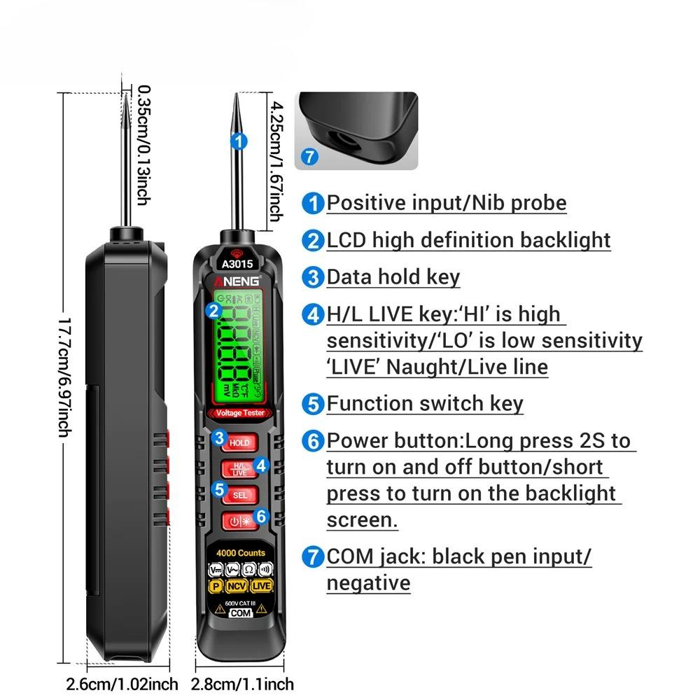 Multifunktionales Digitales Multimeter Phasenfolgeprüfer Stift AC/DC Spannung Null/Feuerleitungstest 4000 Zählungen NCV Detektor Prüfgeräte Digitalanzeige