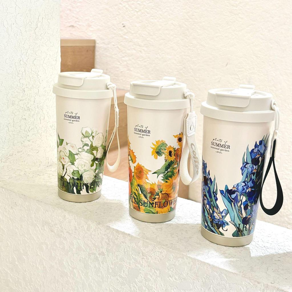 Isolerad Kaffemugg i Rostfritt Stål, Lily, för Resa: Sommarträdgårdsutgåva