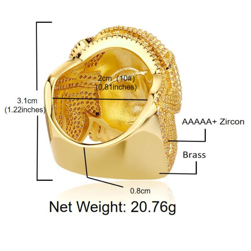 European and American New Hip-hop Retro Portrait Ring with Copper Inlaid Zircon, Niche Design, Exaggerated and Trendy Men's Ring