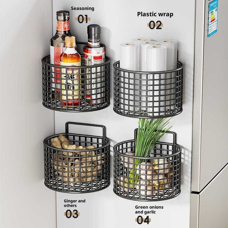 1/2/3 Grid Wall Mounted Kitchen Shelf Organizer Metal Rack Pantry Storage Garlic Ginger Hanging Wire Basket Holder