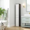 Space-Saving Bathroom Column in Wood with 2 Cabinets and Drawer, 30x28x180 cm, Black
