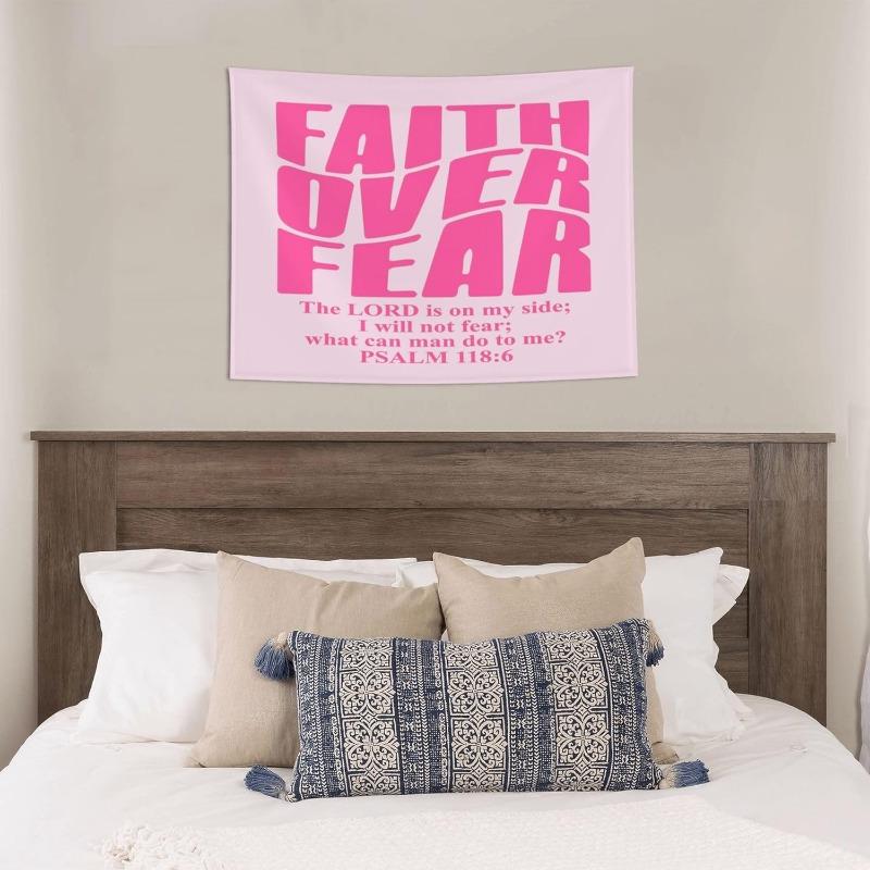 

VIKAMA Faith Over Fear Tapestry Pink Christian Quote Design For Inspirational Decor Bedroom Wall Styling and Photo Backdrop 74x94cm(29x37in)