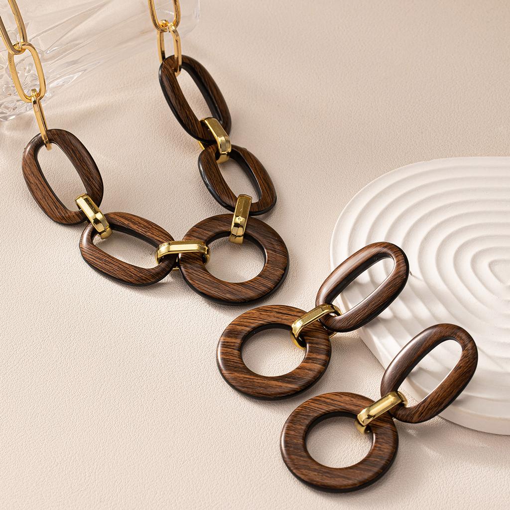 Geometric Brown Matte Vintage Earring Necklace Women Temperamental Accessories