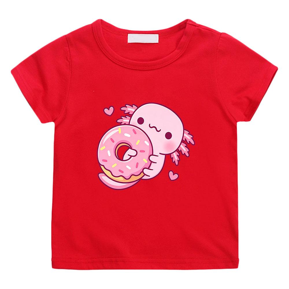 Cute Pink Axolotl Children's T-shirt Cartoon Print 100 %Cotton Tees Streetwear Boys Girls Short Sleeve Casual Kids Top Summer