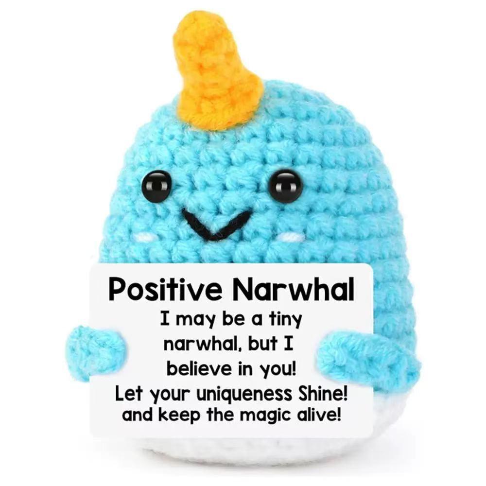 Creative Funny Handmade Crochet Emotional Support Dolls with Positive Energy Card Desktop Ornament Home Decor for Friend Gifts