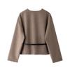2024 Autumn Women’s European-American V-Neck Long Sleeve Jacket with Belt