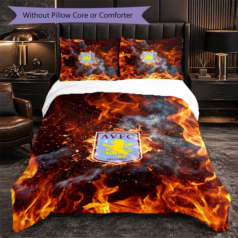 Set Biancheria da Letto Aston Villa Football 3 Pezzi Morbido Set Copripiumino con Federe Set Decorazione Camera da Letto per la Casa