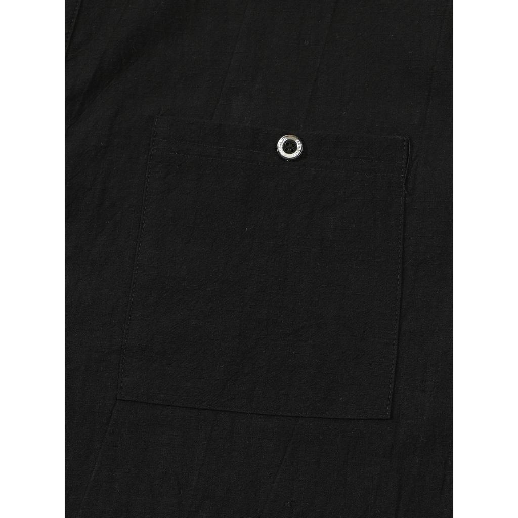 Men's Cotton Linen Long-Sleeve - Loose Fit Stand Collar Pocket Casual Cotton Linen Long-Sleeve Top