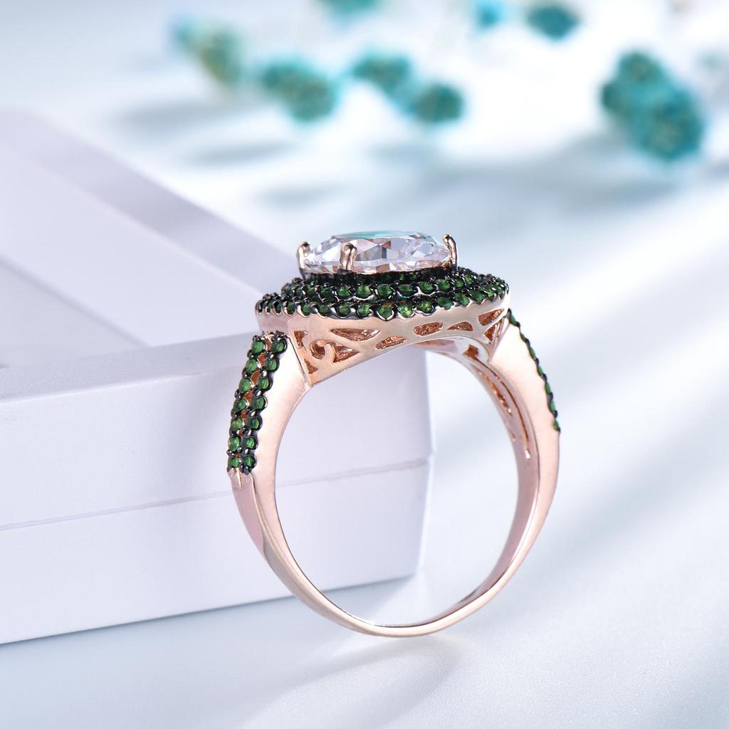 S925 srebro sześcienne cyrkonia wkładka szmaragdowy pierścionek oryginalna piękna biżuteria dla kobiet