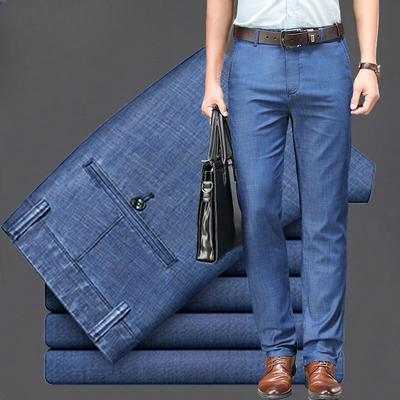 Pantalones vaqueros Tencel para hombre, holgados, rectos, de primavera y verano, informales, para hombres de mediana edad y mayores, para uso diario, para hombres de negocios.