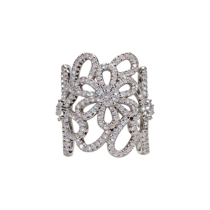 Flower Open Ring With Zirconia And 18k Gold Plating For Women Fashion Jewelry