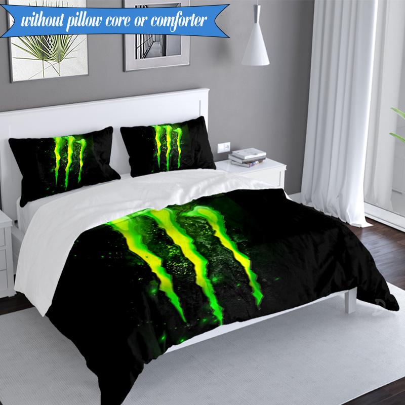 3-teiliges Monster Energy Bettwäsche-Set Bettbezug Verschluss Enthält 1 Bettbezug & 2 Kissenbezüge für Alle Jahreszeiten Schlafzimmer Dekoration Weihnachten Fan Geschenke