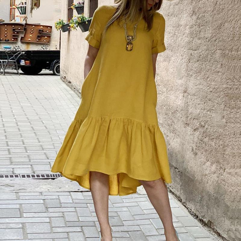 

Женское летнее повседневное свободное хлопковое платье с оборками и короткими рукавами