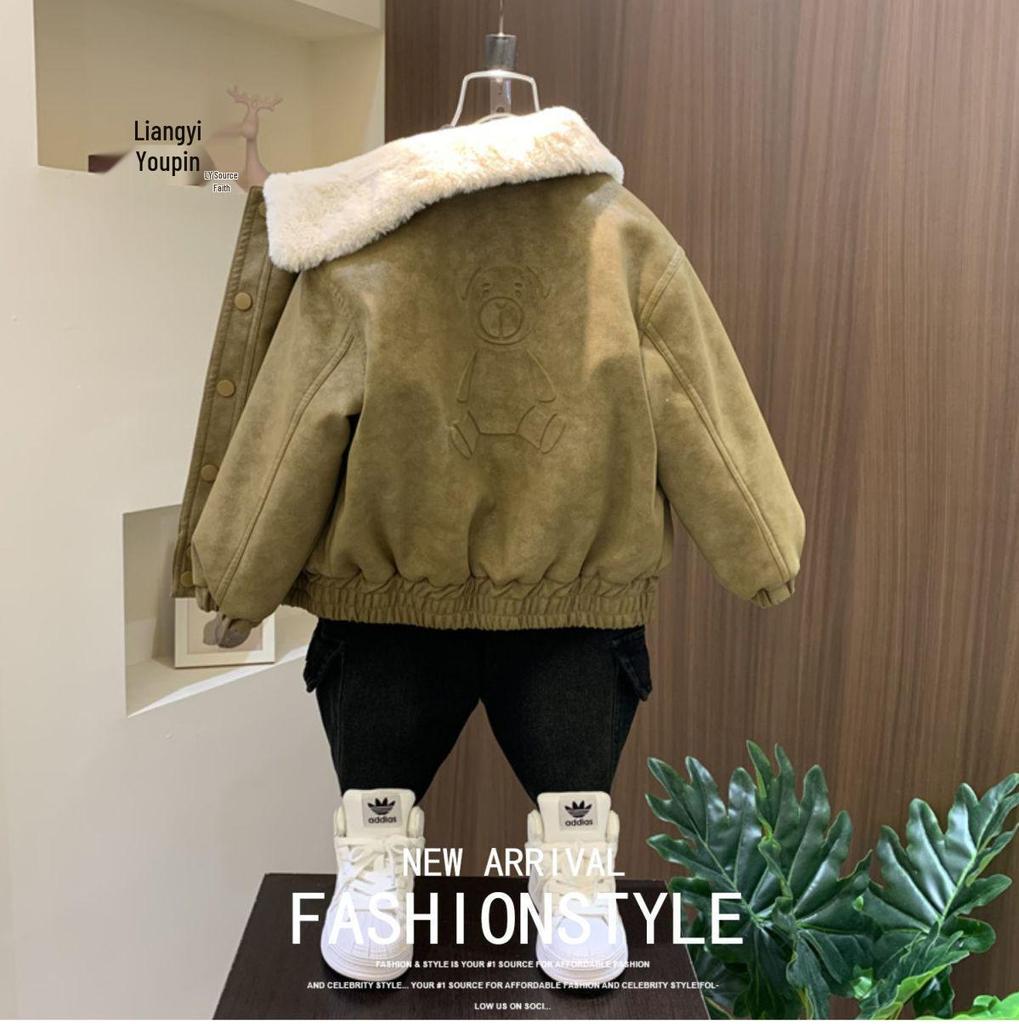 Chlapecká kožená bunda s fleecovou podšívkou, trendy a cool podzimní kabát pro malé děti (2025)